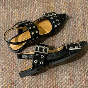 Dream Pairs | Black Patent Buckle Straps Slingback Flats Size 8.5